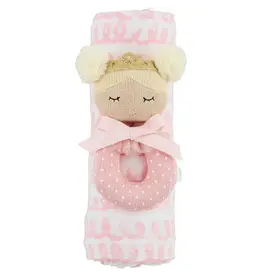 Mudpie Mud Pie- Pink Swirl Swaddle & Rattle Set