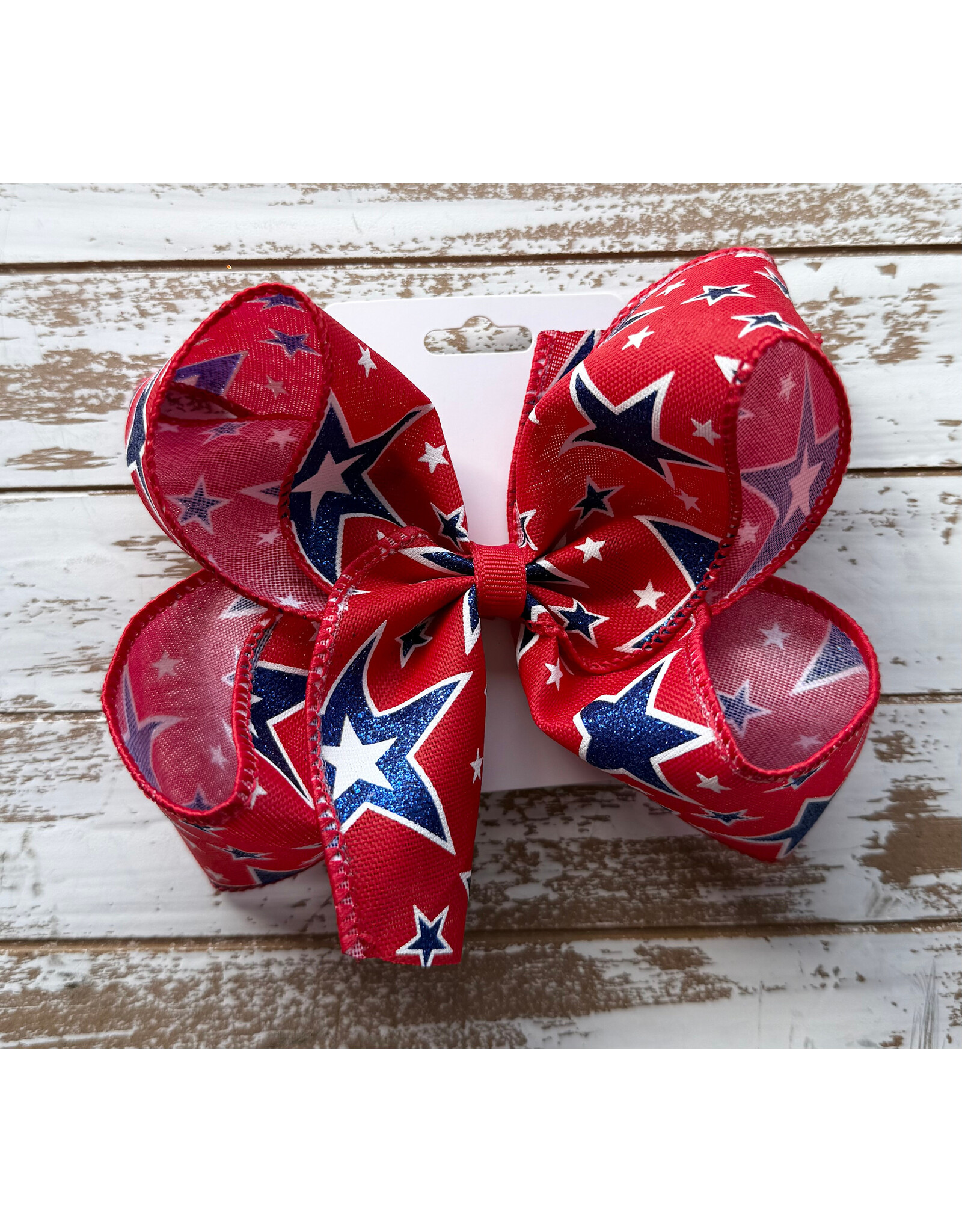 JP- Red Blue Glitter Stars Large Bow
