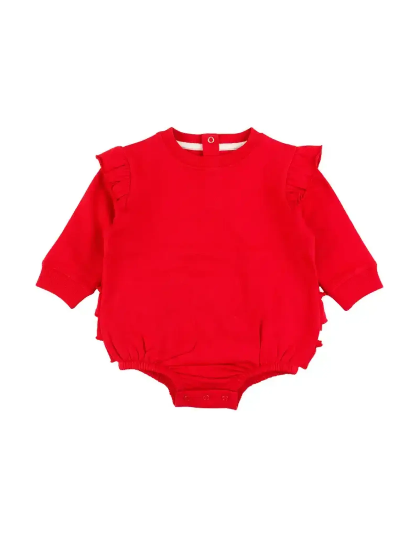 Ruffle Butts Ruffle Butts- Red Sweatshirt Bubble Romper