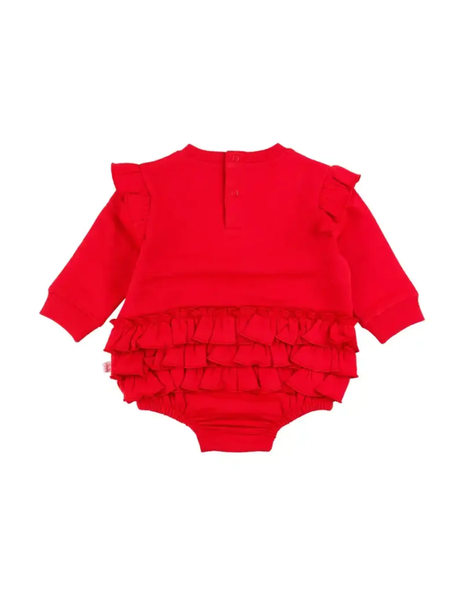 Ruffle Butts Ruffle Butts- Red Sweatshirt Bubble Romper