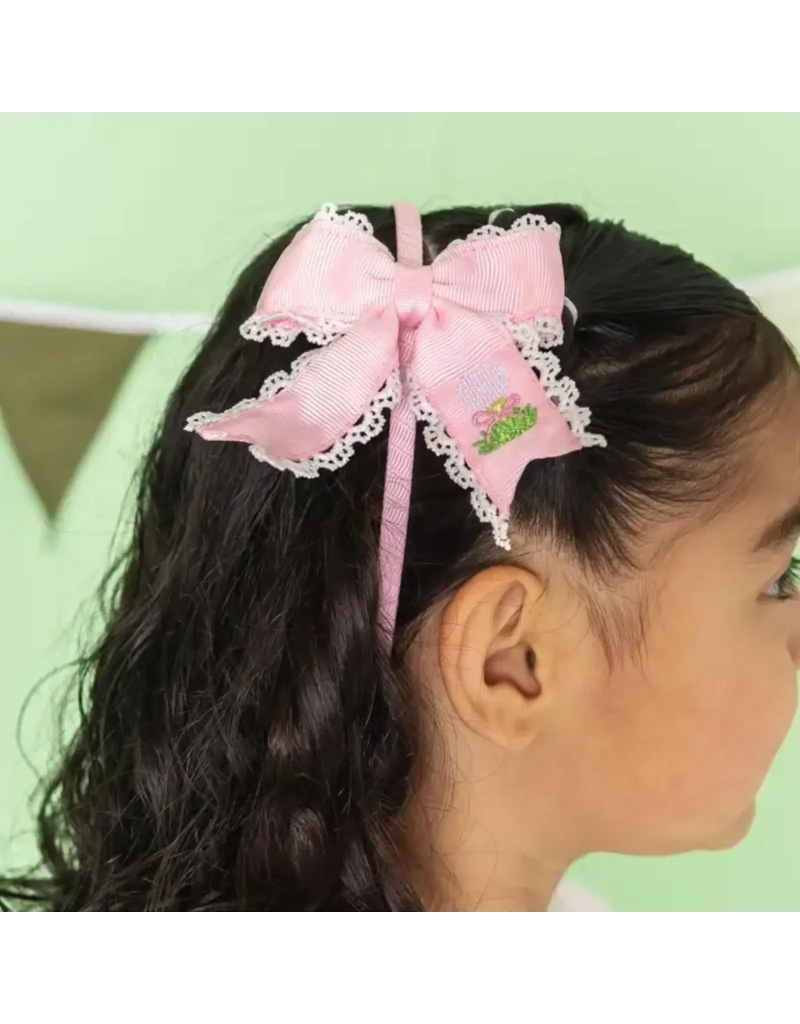 Sweet  Wink- Golf Tee Embroidered Lace Bow Headband