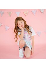 Sweet Wink- Sky Blue Floral Bow Patch S/S White TShirt