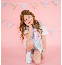 Sweet Wink- Sky Blue Floral Bow Patch S/S White TShirt