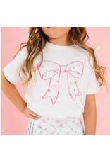 Sweet Wink- Sky Blue Floral Bow Patch S/S White TShirt