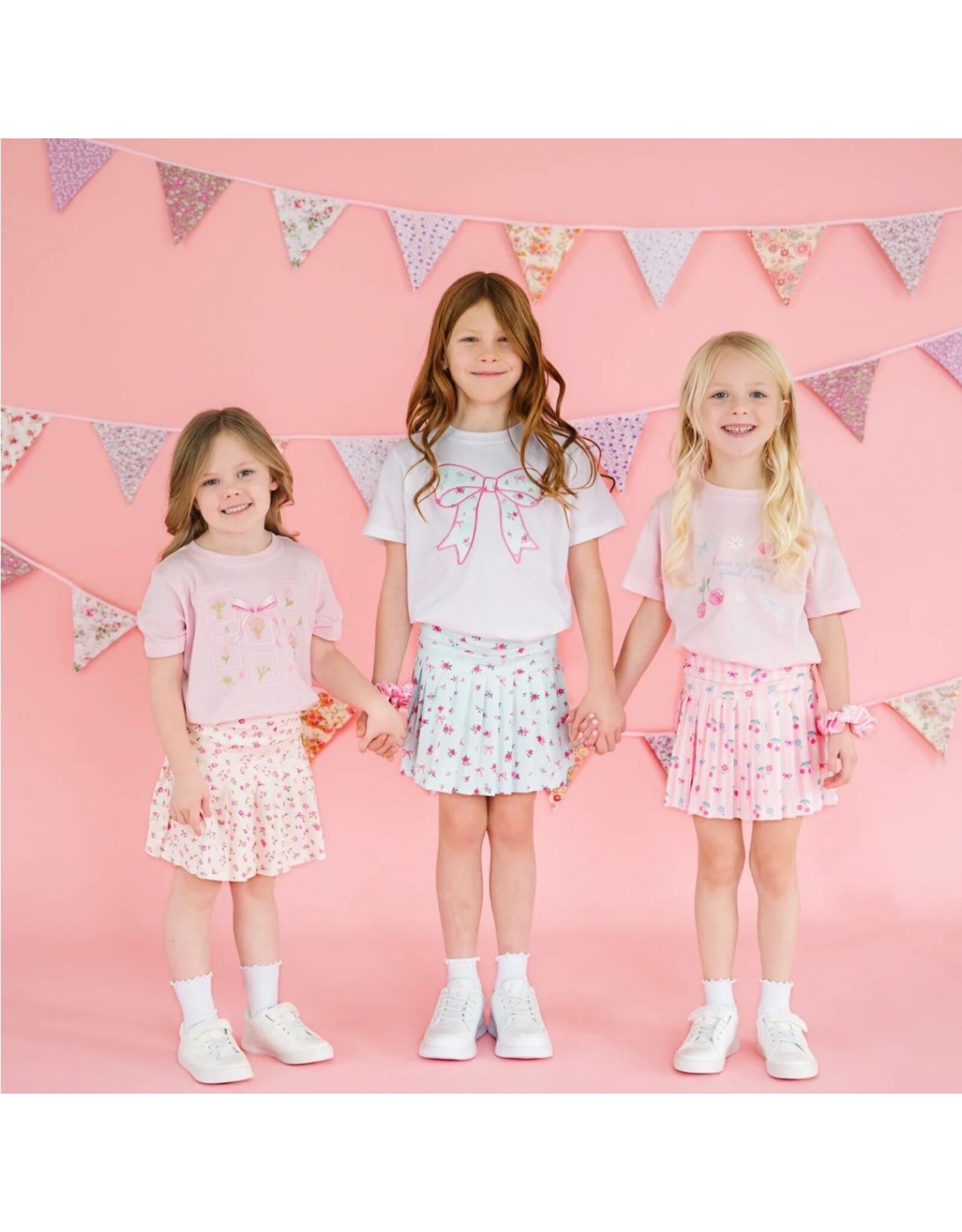 Sweet Wink- Sky Blue Floral Bow Patch S/S White TShirt