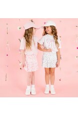 Sweet Wink- Sky Blue Floral Bow Patch S/S White TShirt