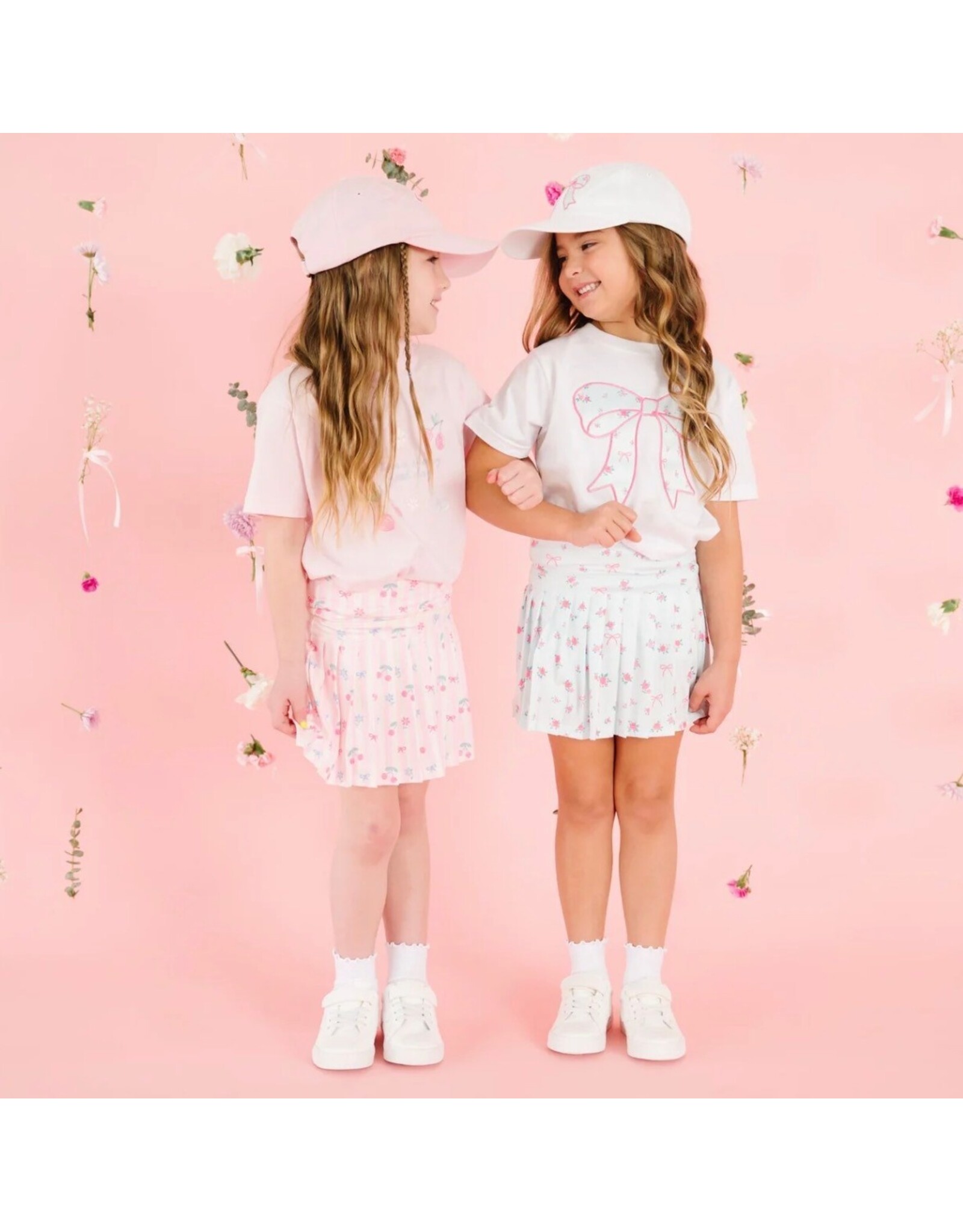 Sweet Wink- Sky Blue Floral Bow Patch S/S White TShirt