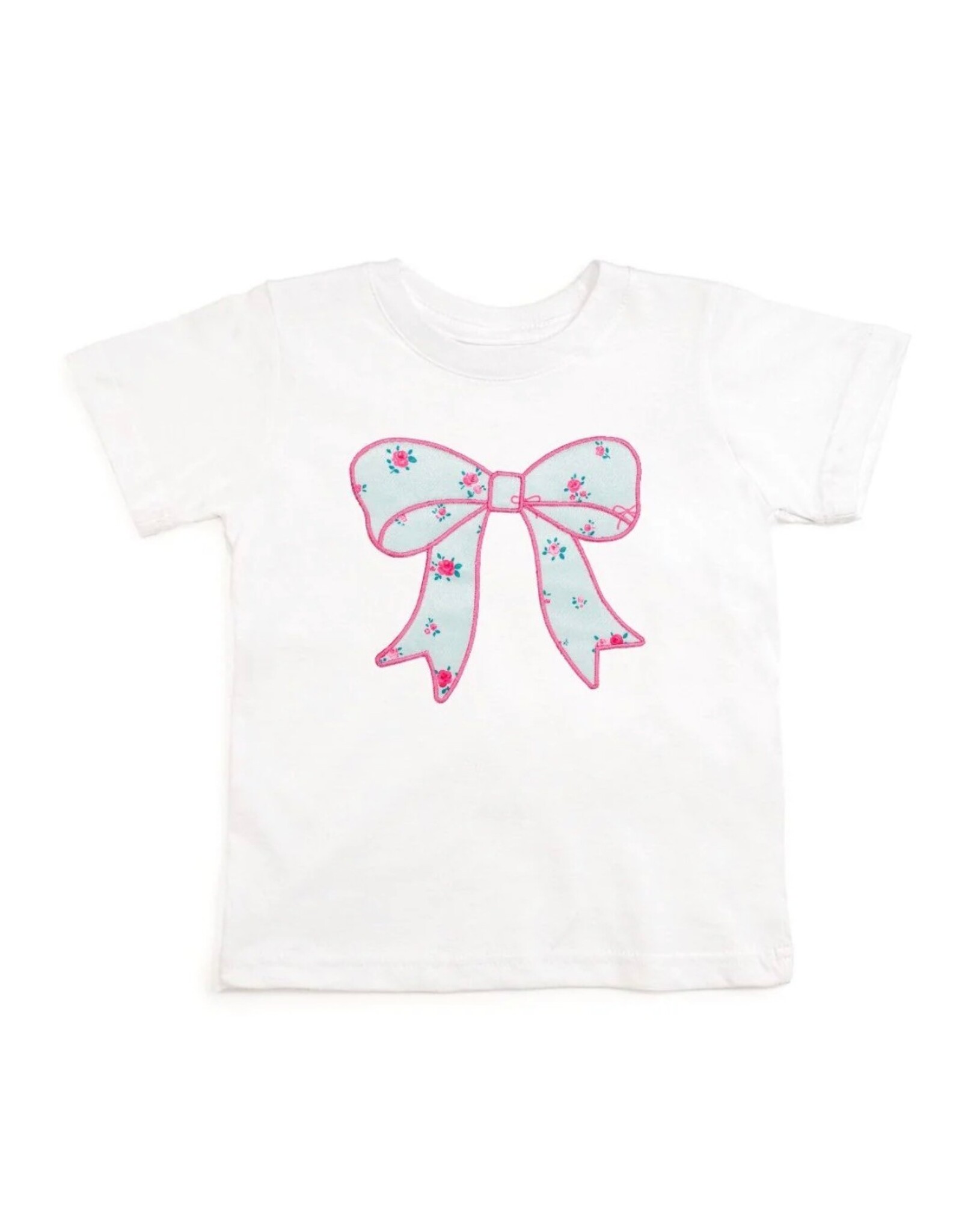 Sweet Wink- Sky Blue Floral Bow Patch S/S White TShirt