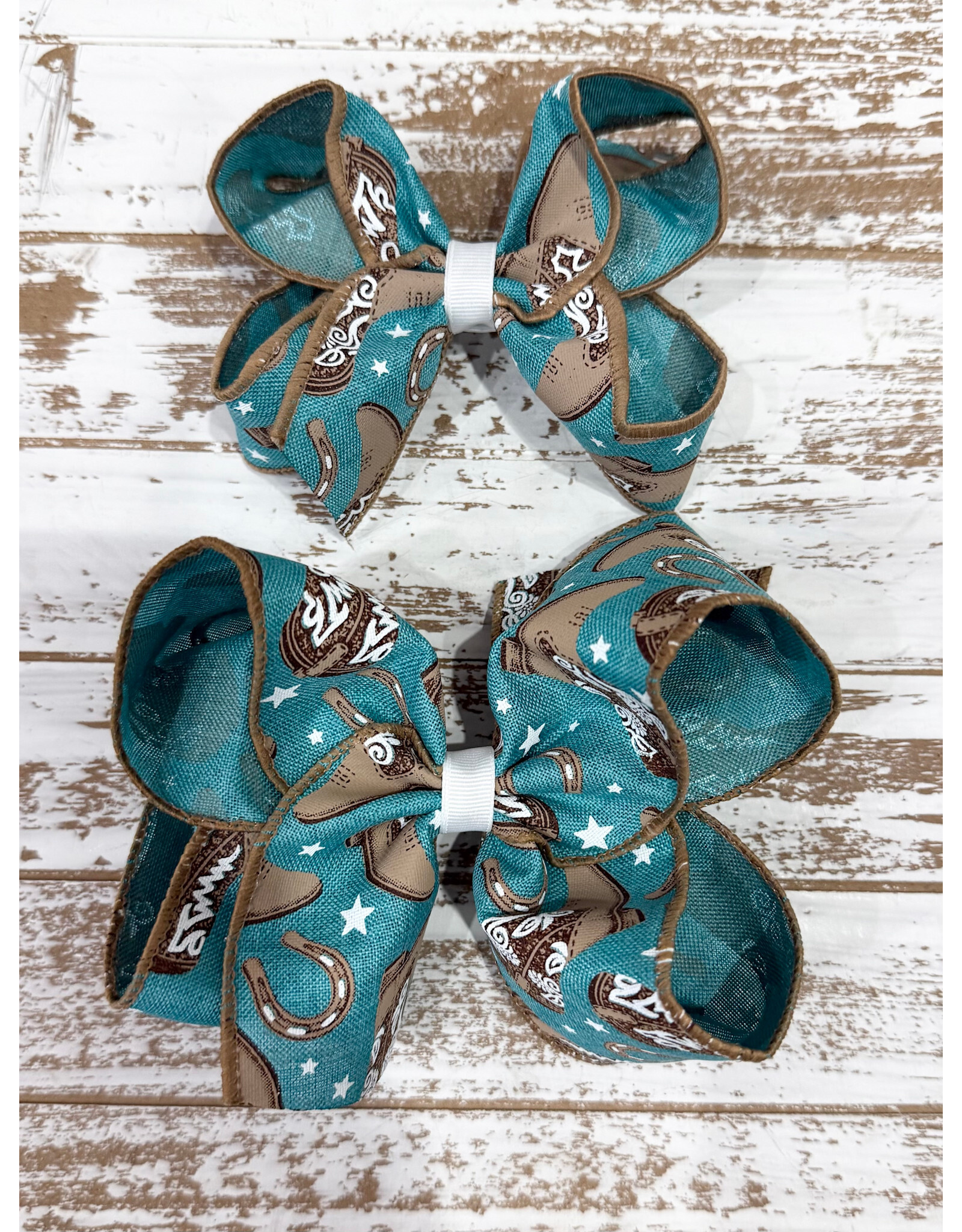 JP- Turquoise & Brown Boot Print Bow