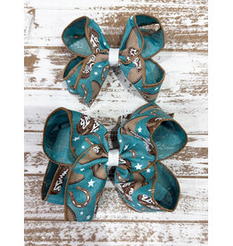 JP- Turquoise & Brown Boot Print Bow