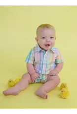 Ruffle Butts Ruffle Butts- Poppy Rainbow Plaid Button-Up Romper
