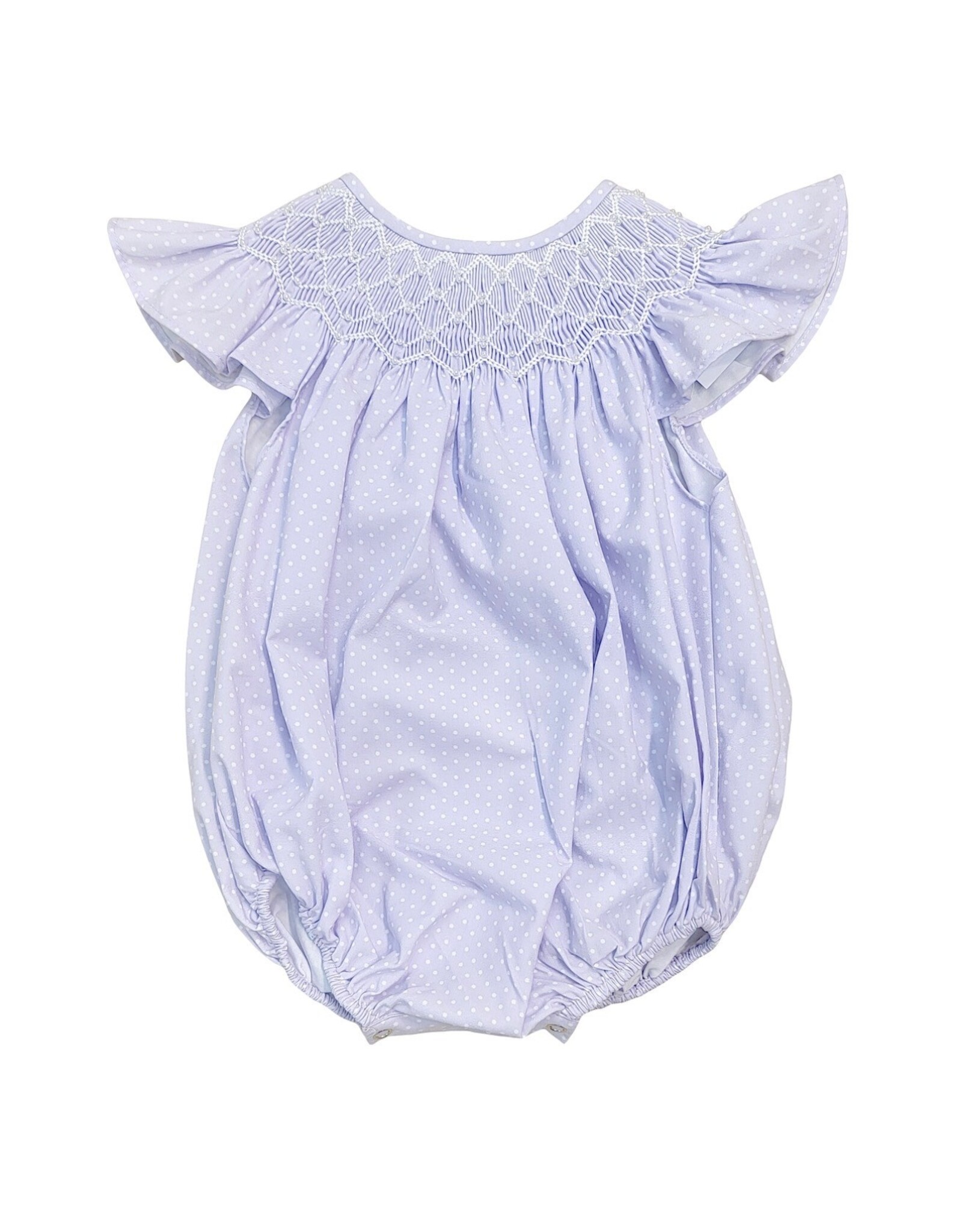 Sweet Dreams- Cathy Purple Polka Dot Pearl Smocked Bubble