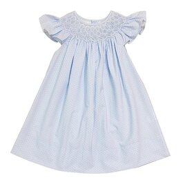 Sweet Dreams- Cathy Blue Polka Dot Pearl Smocked Dress