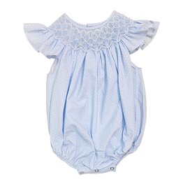 Sweet Dreams- Cathy Blue Polka Dot Pearl Smocked Bubble