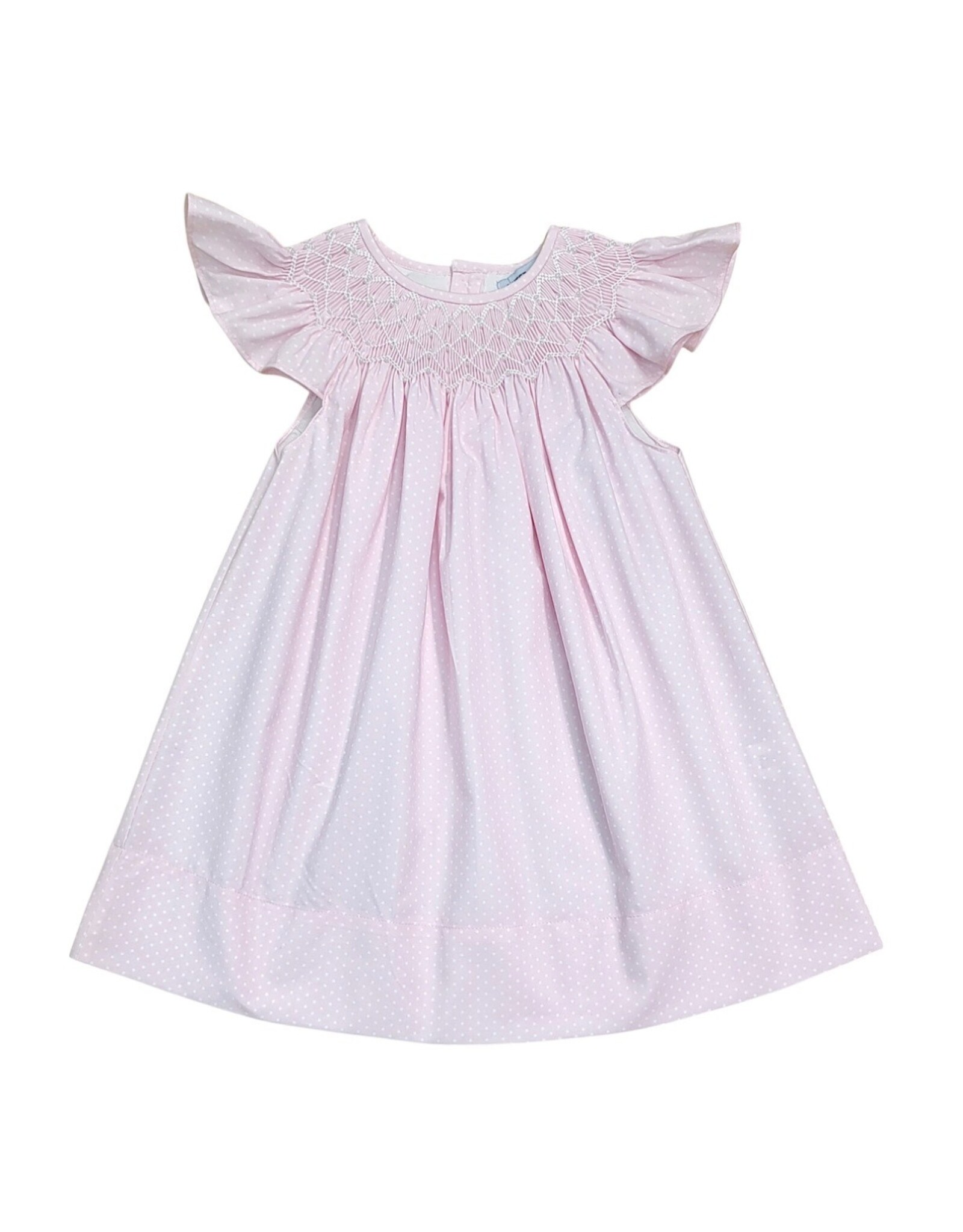 Sweet Dreams- Cathy Pink Polka Dot Pearl Smocked Dress