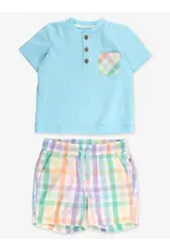 Ruffle Butts Ruffle Butts- Blue Breeze & Poppy Plaid Short Set