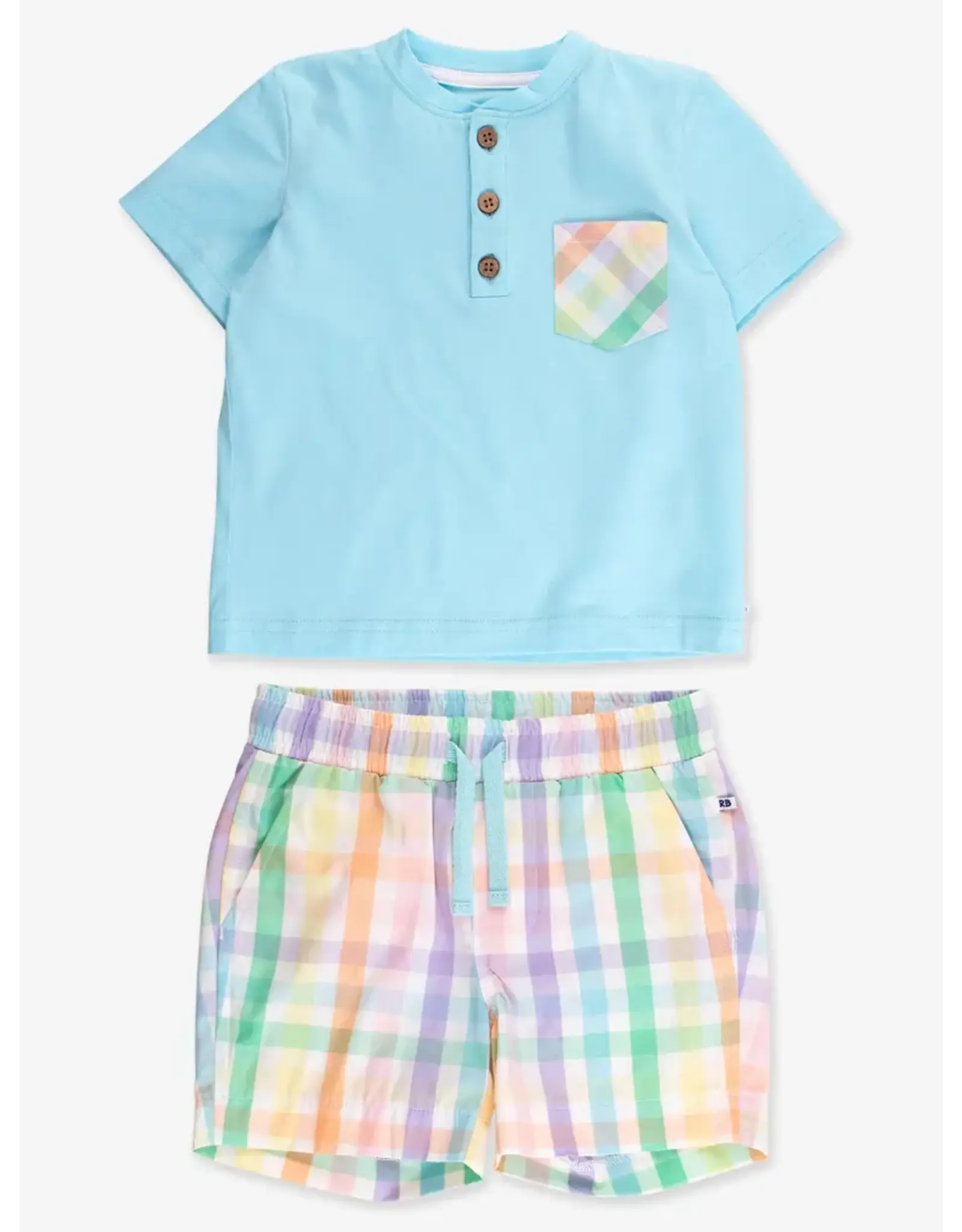 Ruffle Butts Ruffle Butts- Blue Breeze & Poppy Plaid Short Set