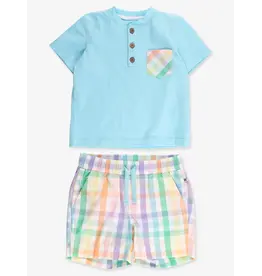 Ruffle Butts Ruffle Butts- Blue Breeze & Poppy Plaid Short Set