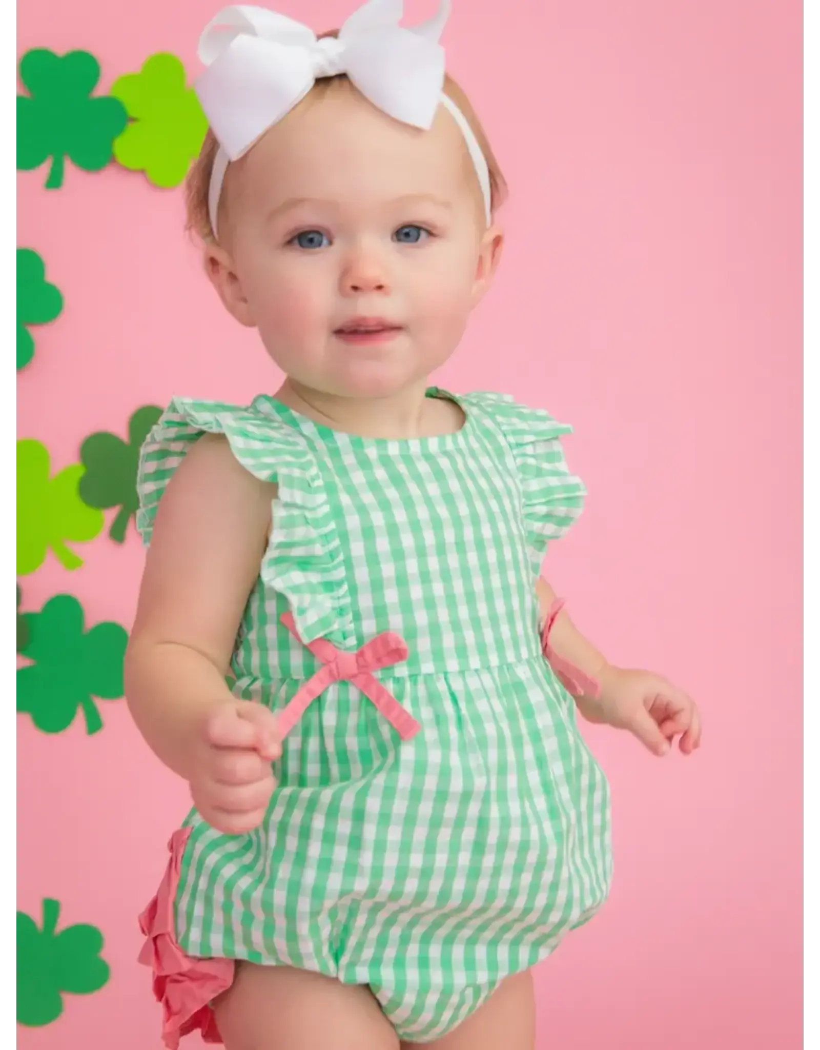 Ruffle Butts Ruffle Butts- Classic Spring Bud Gingham Ruffle Bubble Romper