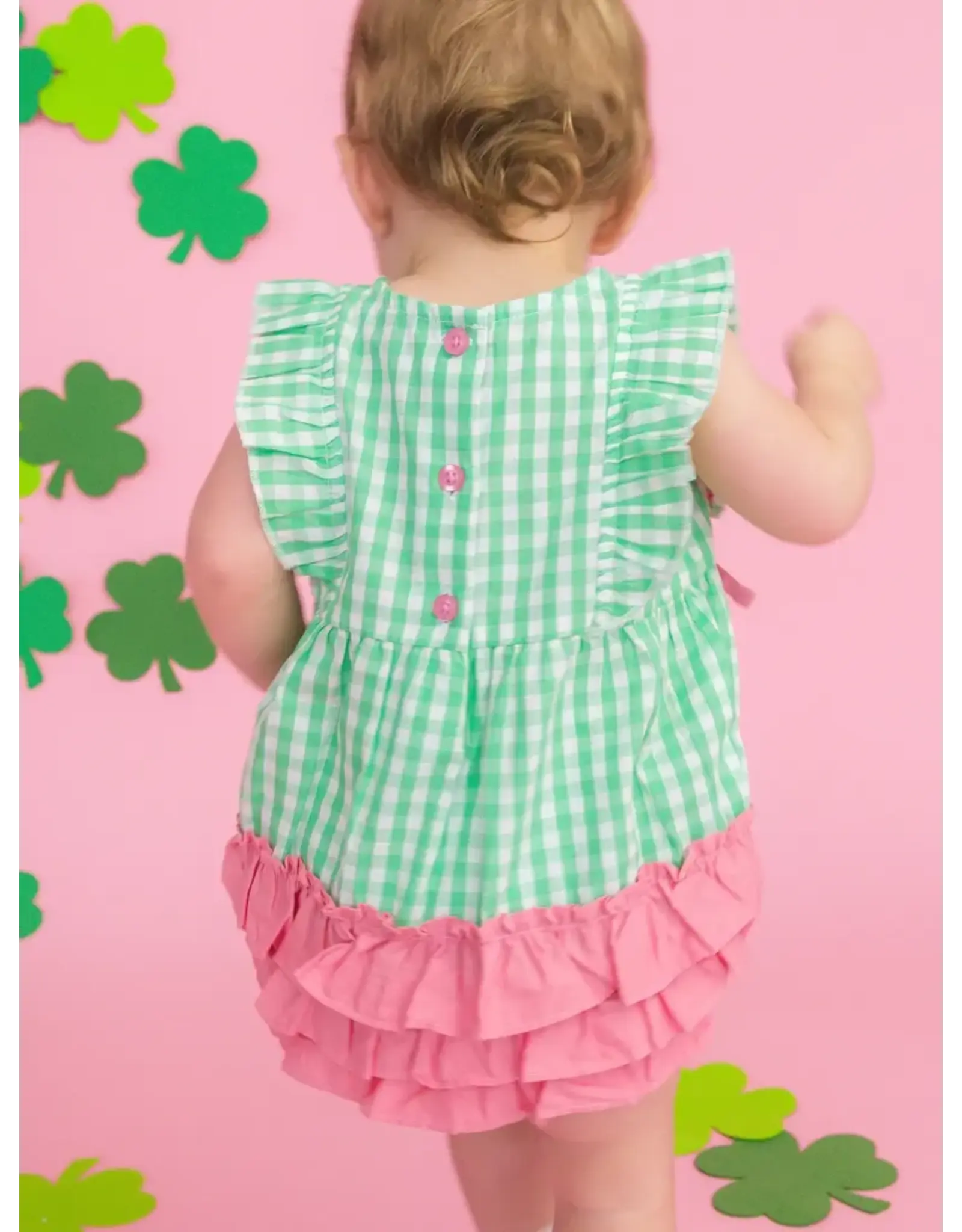 Ruffle Butts Ruffle Butts- Classic Spring Bud Gingham Ruffle Bubble Romper