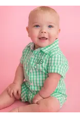 Ruffle Butts Ruffle Butts- Classic Spring Bud Gingham Button-Up Romper