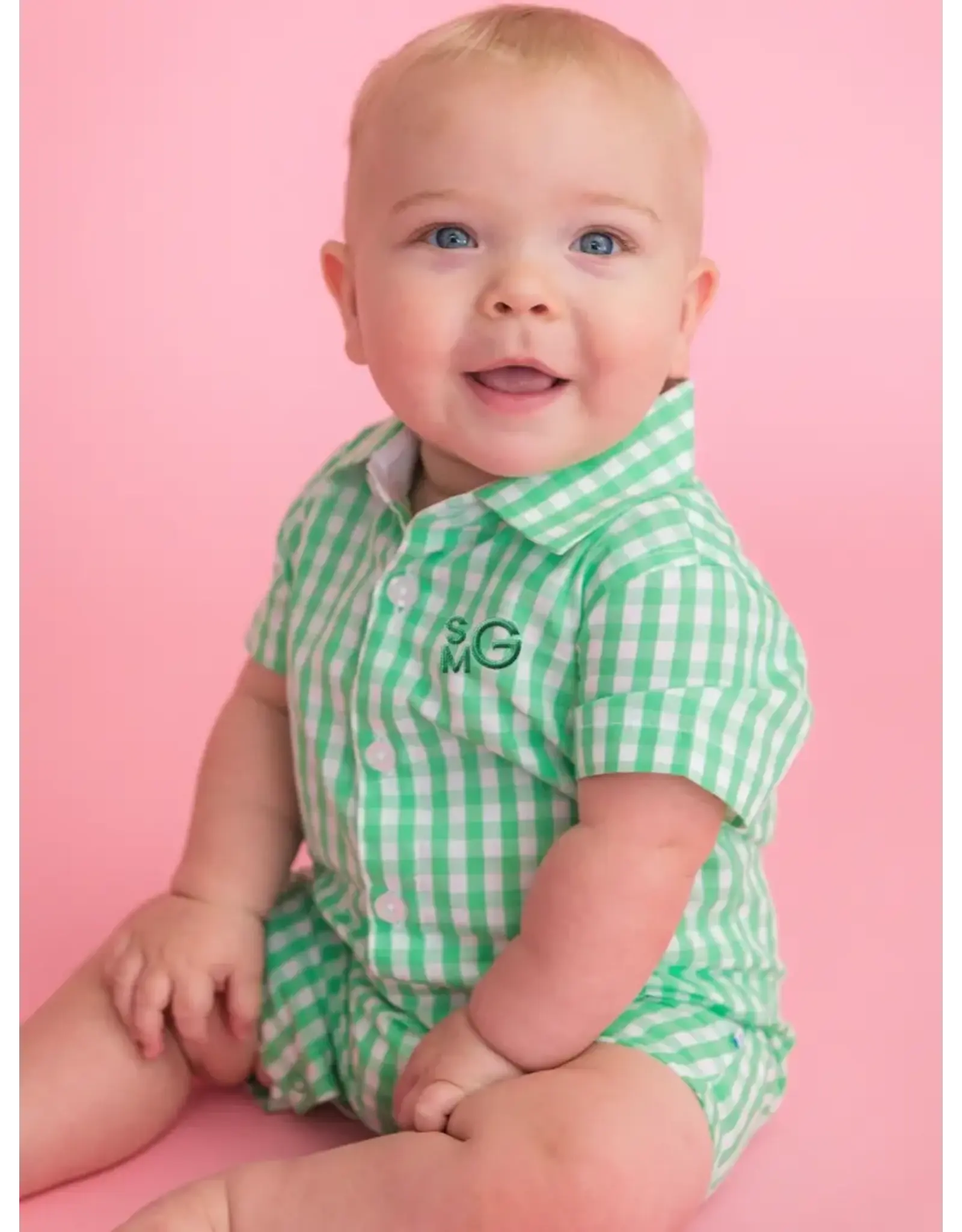 Ruffle Butts Ruffle Butts- Classic Spring Bud Gingham Button-Up Romper