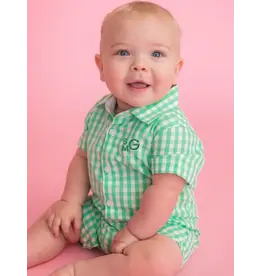 Ruffle Butts Ruffle Butts- Classic Spring Green Gingham Button-Up Romper
