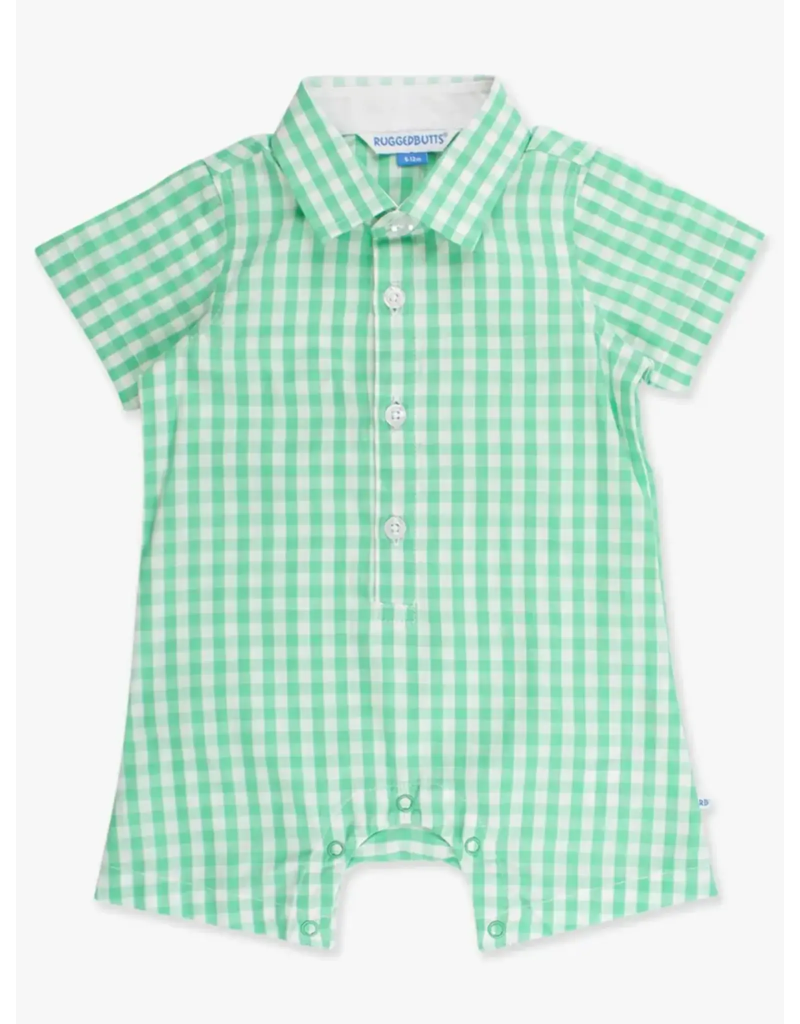 Ruffle Butts Ruffle Butts- Classic Spring Green Gingham Button-Up Romper