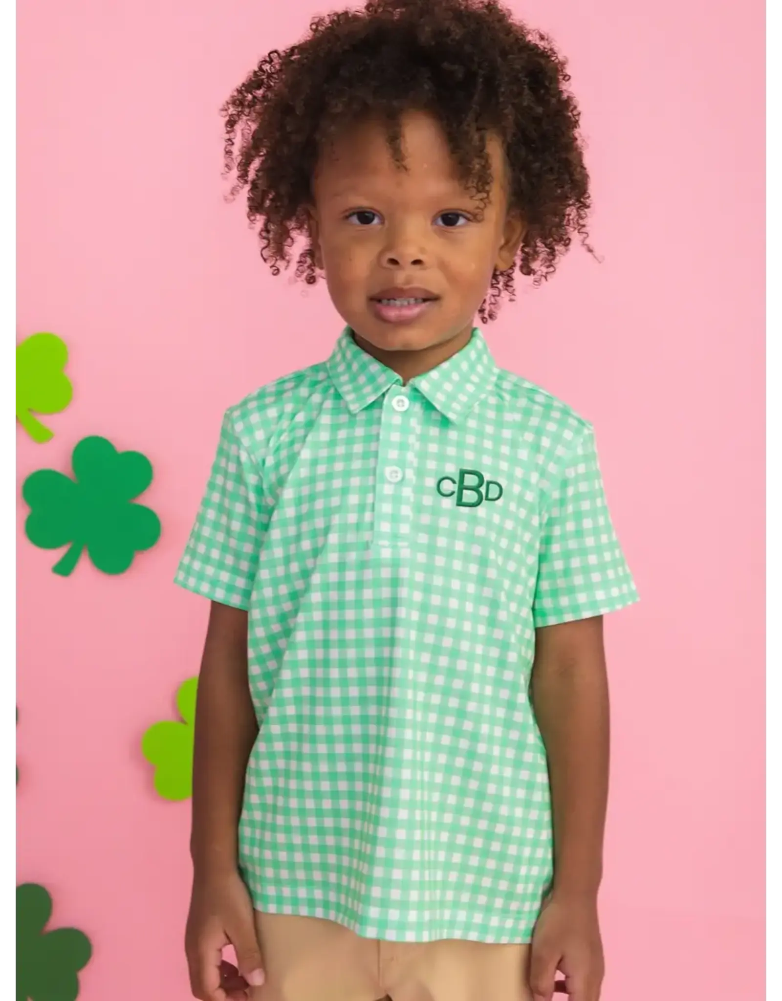 Ruffle Butts Ruffle Butts- Classic Spring Green Gingham Performance Polo