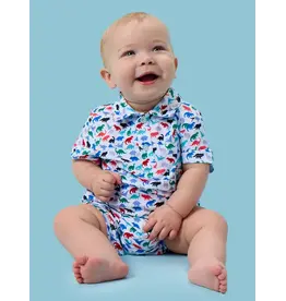 Ruffle Butts Ruffle Butts- Dino Roar Performance Polo Romper
