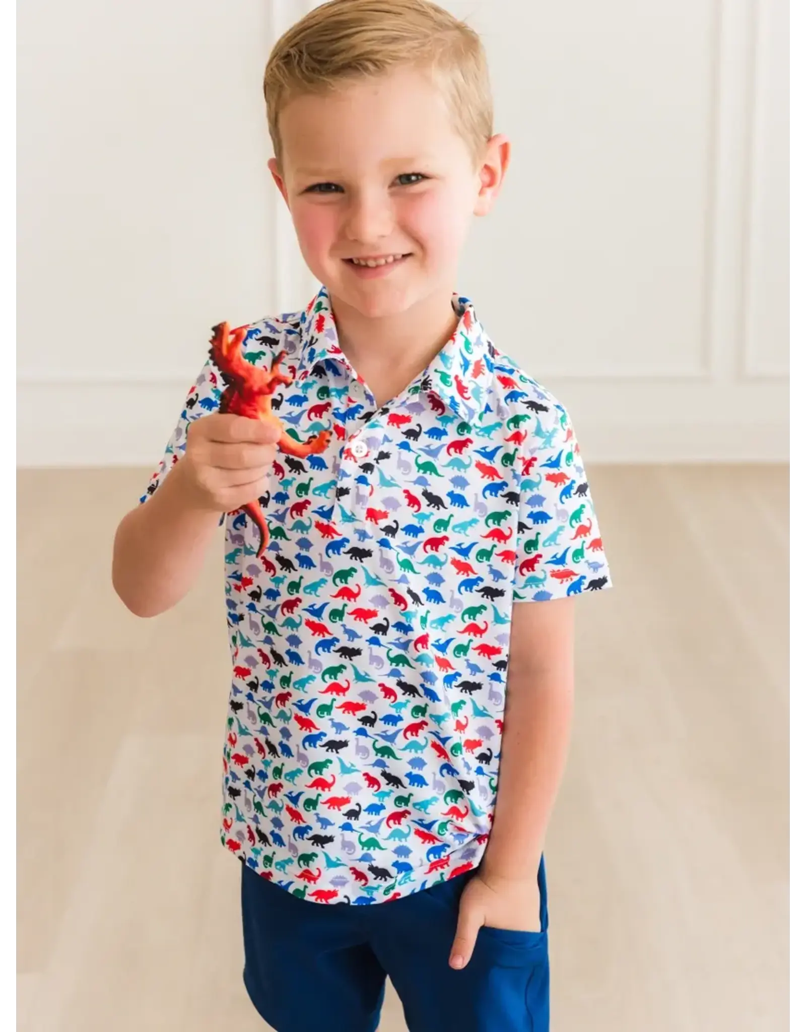 Ruffle Butts Ruffle Butts- Dino Roar Knit Performance Polo