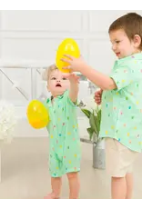 Ruffle Butts Ruffle Butts- Green Bunny Stripe Cottom Button-Up Romper