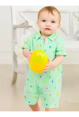 Ruffle Butts Ruffle Butts- Green Bunny Stripe Cottom Button-Up Romper