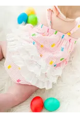 Ruffle Butts Ruffle Butts- Pink Bunny Stripe Cottom Guaze Bubble Romper