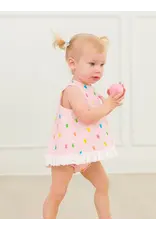Ruffle Butts Ruffle Butts- Pink Bunny Stripe Cottom Guaze Swing Top & Bloomer Set