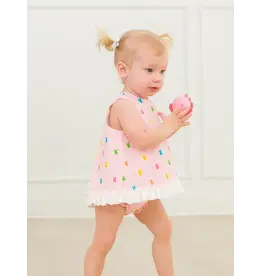 Ruffle Butts Ruffle Butts- Pink Bunny Stripe Cottom Guaze Swing Top & Bloomer Set