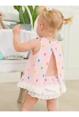 Ruffle Butts Ruffle Butts- Pink Bunny Stripe Cottom Guaze Swing Top & Bloomer Set