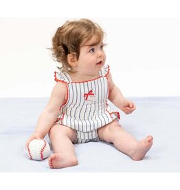 Angel Dear Angel Dear- Baseball Stripe Ric Rac Ruffle Sunsuit