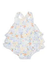 Angel Dear Angel Dear- Georgia Floral Blue/Yellow Ruffle Sunsuit