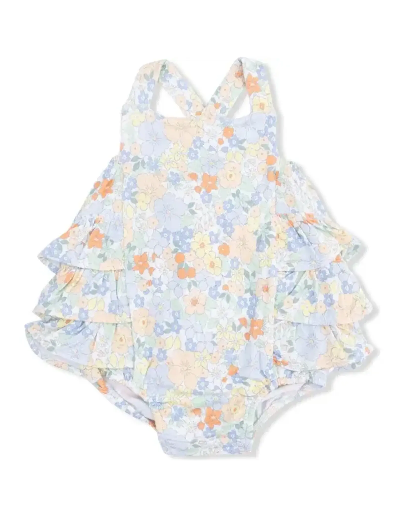 Angel Dear Angel Dear- Georgia Floral Blue/Yellow Ruffle Sunsuit
