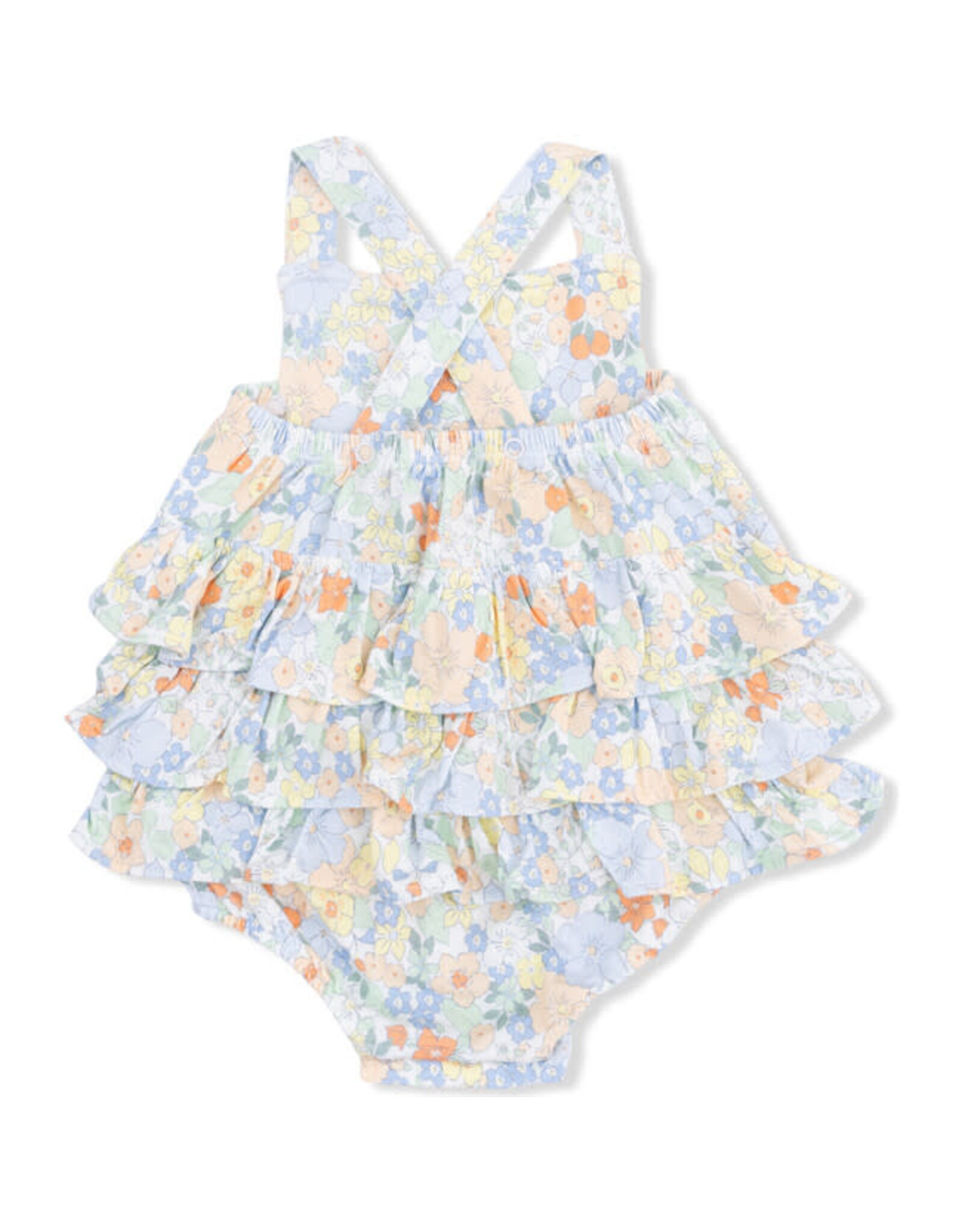 Angel Dear Angel Dear- Georgia Floral Blue/Yellow Ruffle Sunsuit