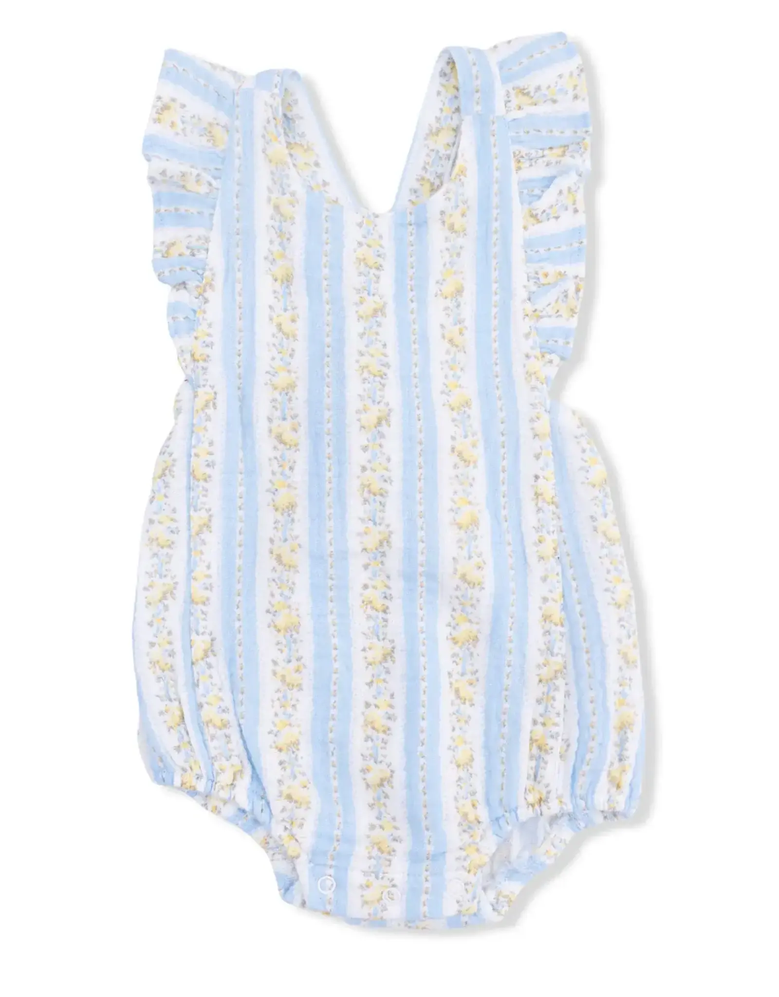 Angel Dear Angel Dear- Blue Odalys Floral Stripe Sunsuit