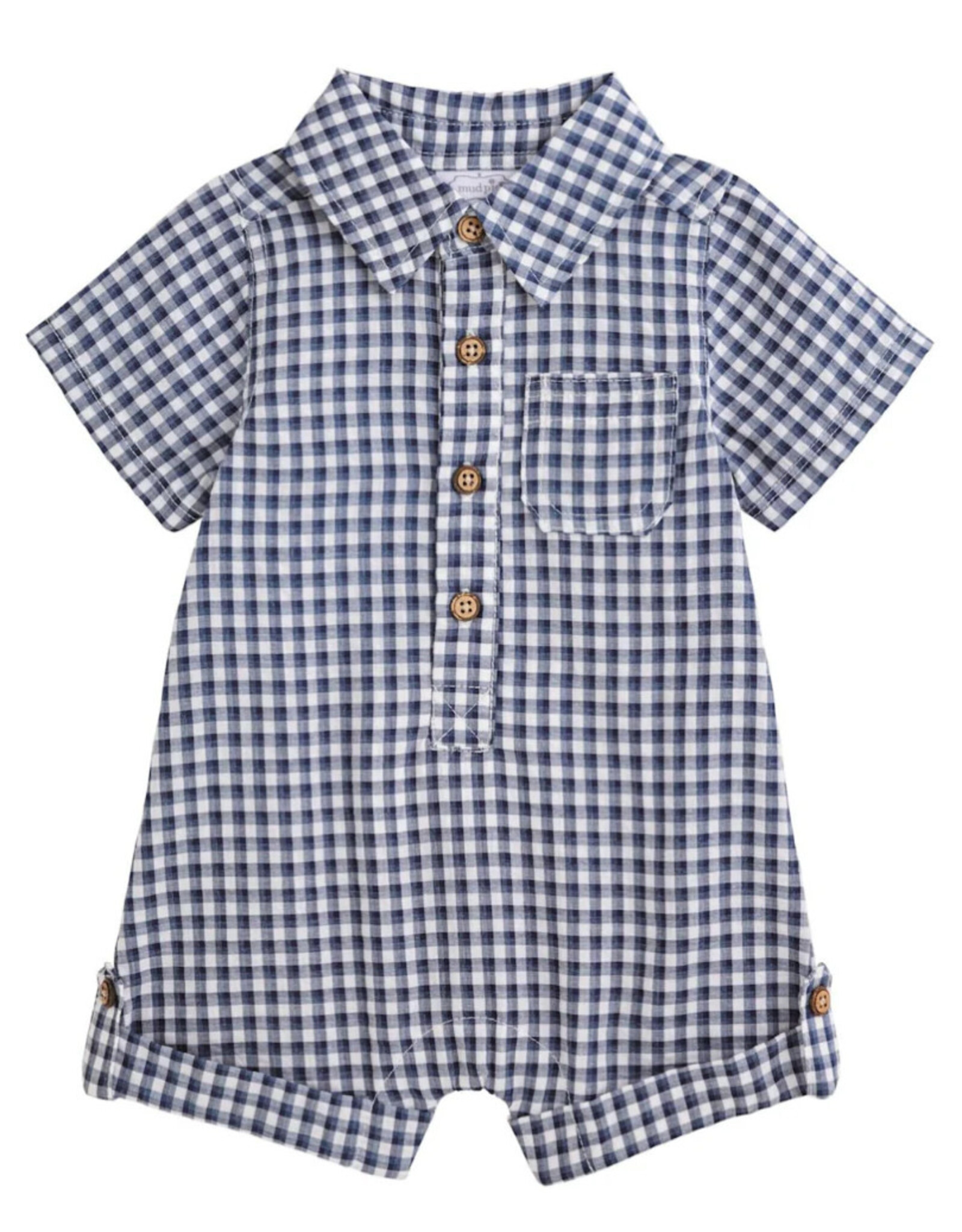Mudpie Mud Pie- Blue Gingham Collar Shortall Romper
