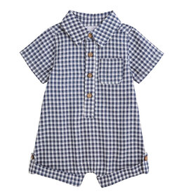 Mudpie Mud Pie- Blue Gingham Collar Shortall Romper