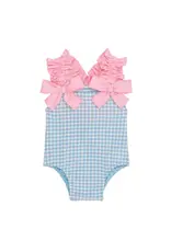 Mudpie Mud Pie- Blue Crinkle Check Baby 1PC