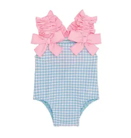 Mudpie Mud Pie- Blue Crinkle Check Baby 1PC