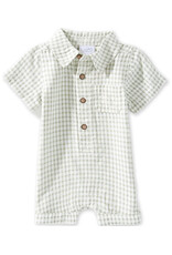 Mudpie Mud Pie- Green Gingham Collar Shortall Romper