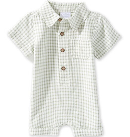 Mudpie Mud Pie- Green Gingham Collar Shortall Romper