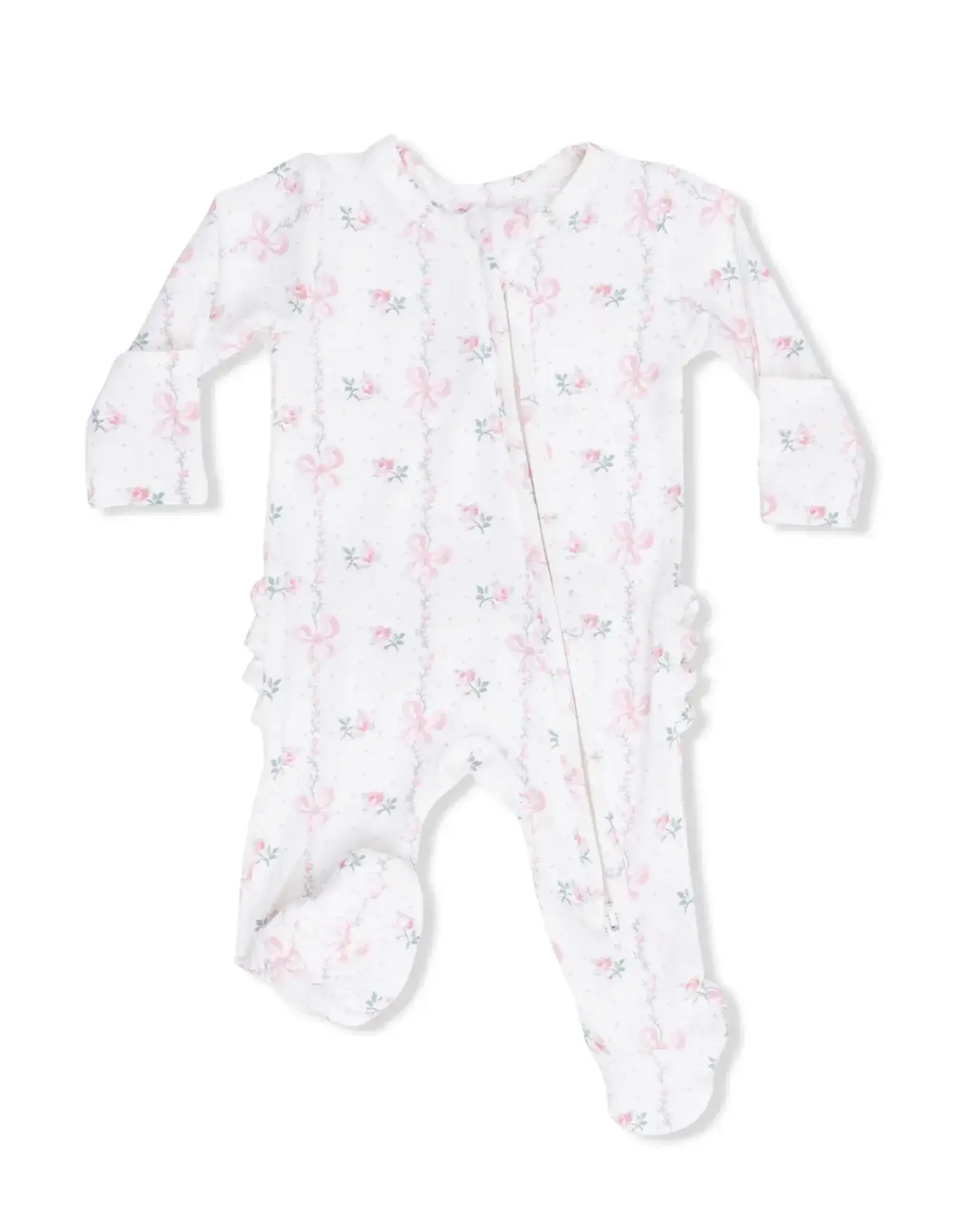 Angel Dear Angel Dear- Dainty Buds & Bows Ruffle Two-Way Zip Footie