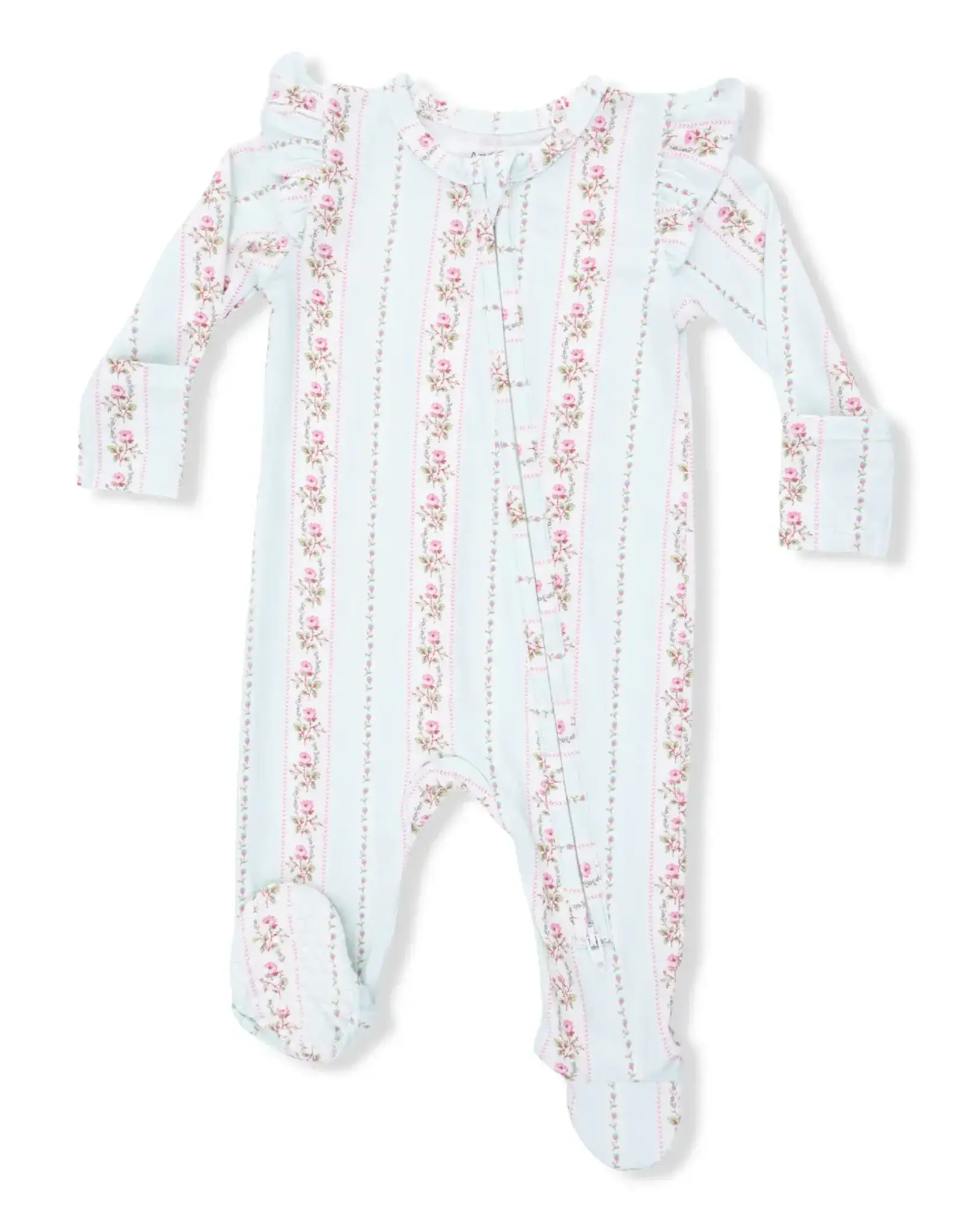 Angel Dear Angel Dear- Antoinette Stripe Ruffle Sleeve Zip Footie